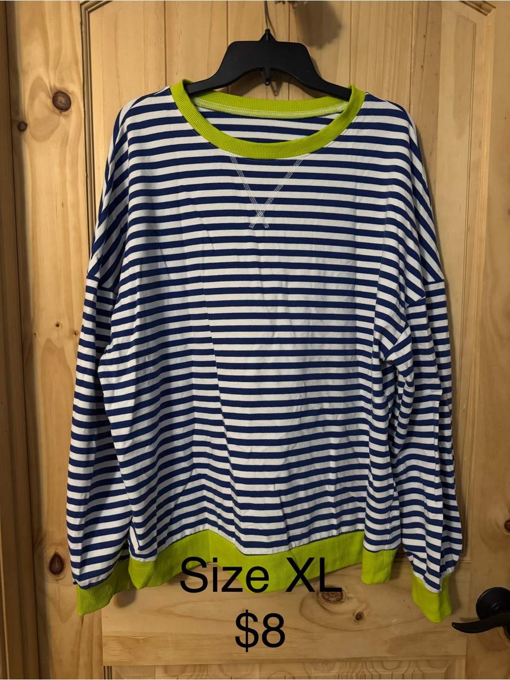 Source Unknown Navy & White Striped Sweater with Lime Trim